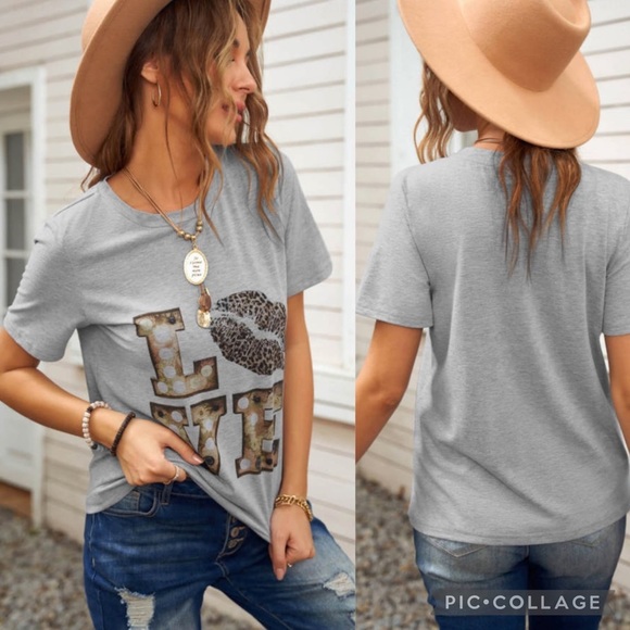 GRAY Crew Neck Cartoon Letter Print Valentine - Picture 1 of 2